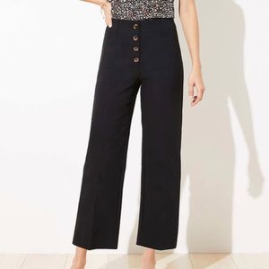 Button Front High Waist Wide Ankle Pants - LOFT